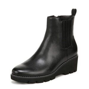 Vionic Aria Wedge Booties Leather Platform Ankle Boots Black Size 7 NEW